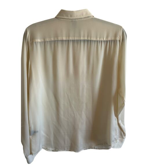 Lauren by Ralph Lauren Women's Medium Cream Pleated Front Collar Button Up Top - Picture 9 of 11